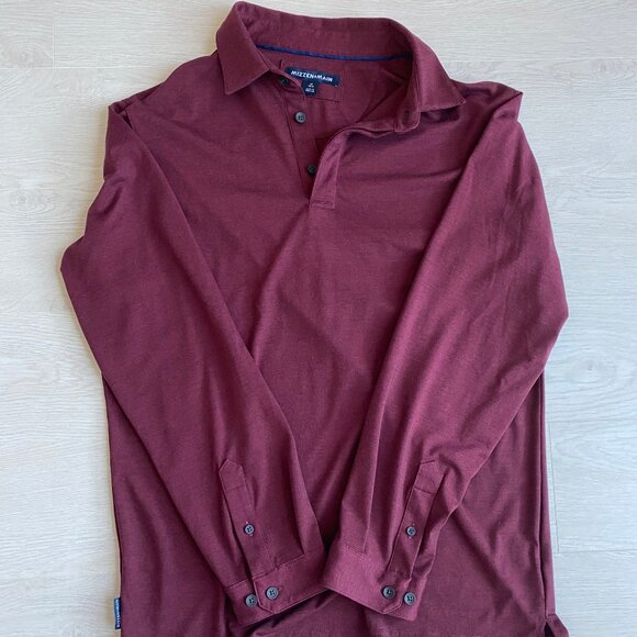 Mizzen + Main Henley Men Long Sleeve Collared Maroon Shirt in Size M Trim - Picture 3 of 9